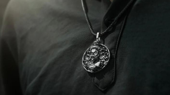 SKYshop Hanuman Ji Pendant Oxodaised Silver Chain